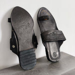 Load image into Gallery viewer, Black Angtha Patta Kolhapuri Chappal handmade from genuine leather with traditional Maharashtrian craftsmanship, premium ethnic footwear for men and women featuring authentic Kolhapuri sandal design, artisan handcrafted leather chappal, comfortable wedding footwear, black leather Kolhapuri slippers, festive ethnic sandals, traditional Indian footwear, durable handmade chappals, stylish kurta pajama footwear, luxury handmade Kolhapuri chappal for weddings and cultural occasions.