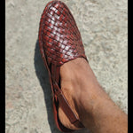 Load image into Gallery viewer, Handwoven Leather brown Bantu Kolhapuri Sandals for Men