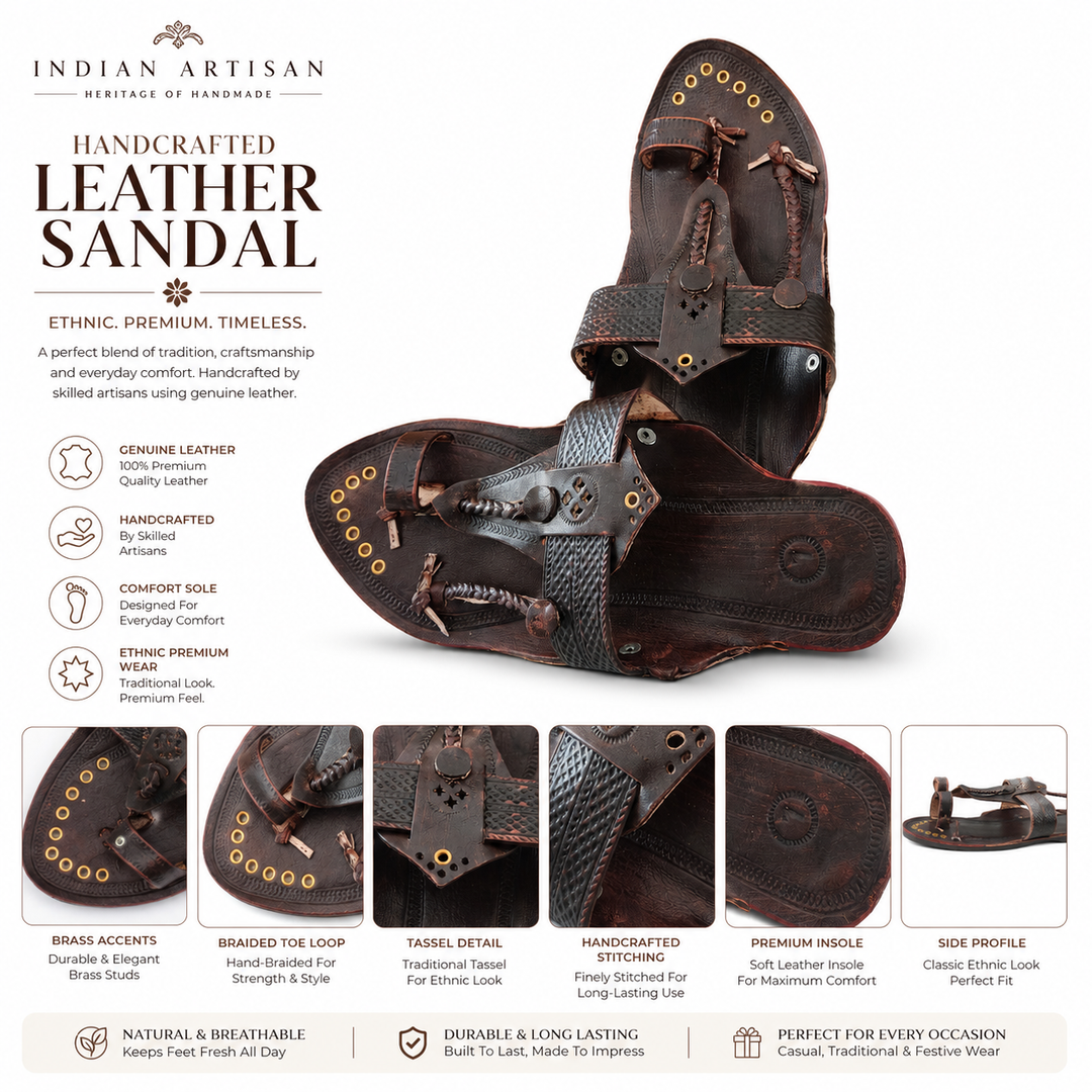 Naral Pan Kolhapuri Chappal for Men | Original Handmade Genuine Leather Sandals by Mikudi